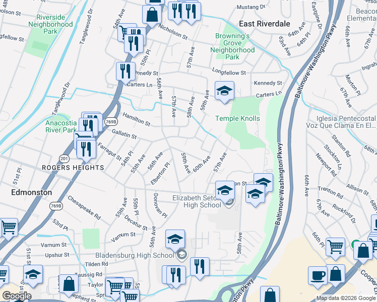 map of restaurants, bars, coffee shops, grocery stores, and more near 101 Independence Avenue Southeast in Washington