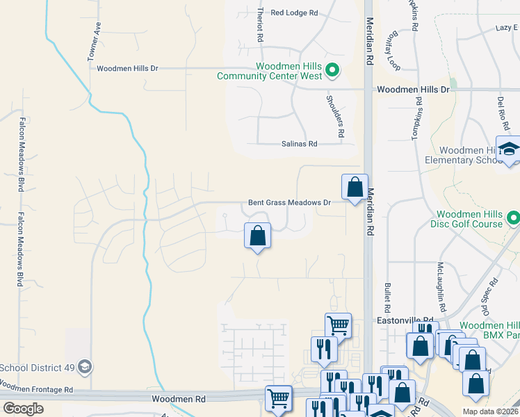 map of restaurants, bars, coffee shops, grocery stores, and more near 11450 Avena Road in Peyton