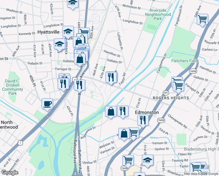 map of restaurants, bars, coffee shops, grocery stores, and more near 101 Independence Avenue Southeast in Washington