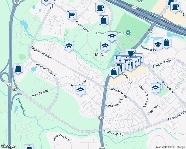 map of restaurants, bars, coffee shops, grocery stores, and more near 2482 Curie Court in Oak Hill
