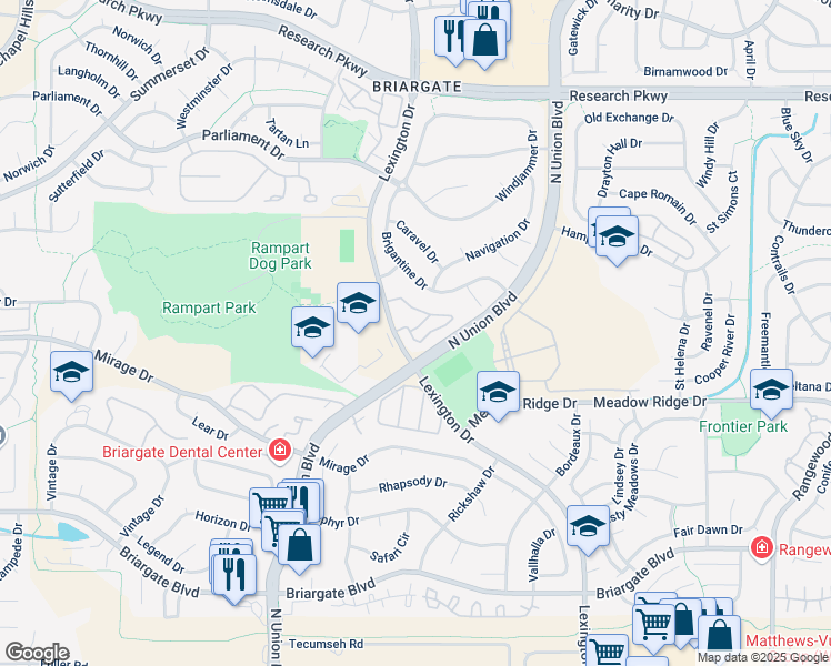 map of restaurants, bars, coffee shops, grocery stores, and more near 3326 Soaring Bird Circle in Colorado Springs