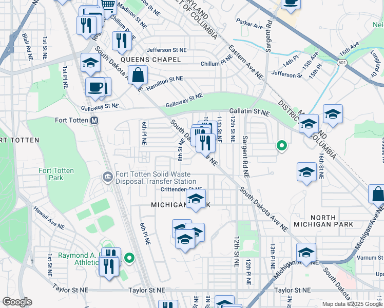 map of restaurants, bars, coffee shops, grocery stores, and more near 826 Delafield Street Northeast in Washington