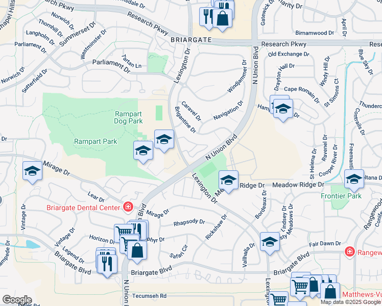 map of restaurants, bars, coffee shops, grocery stores, and more near 3326 Soaring Bird Circle in Colorado Springs
