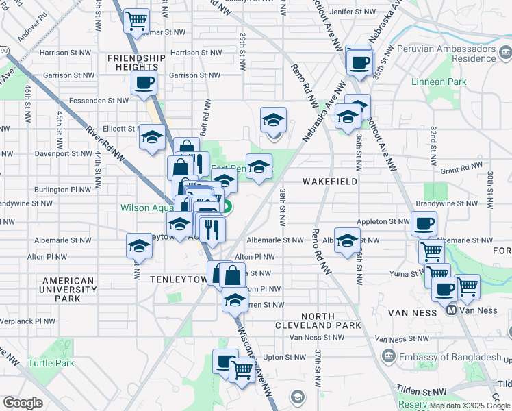 map of restaurants, bars, coffee shops, grocery stores, and more near 101 Independence Avenue Southeast in Washington