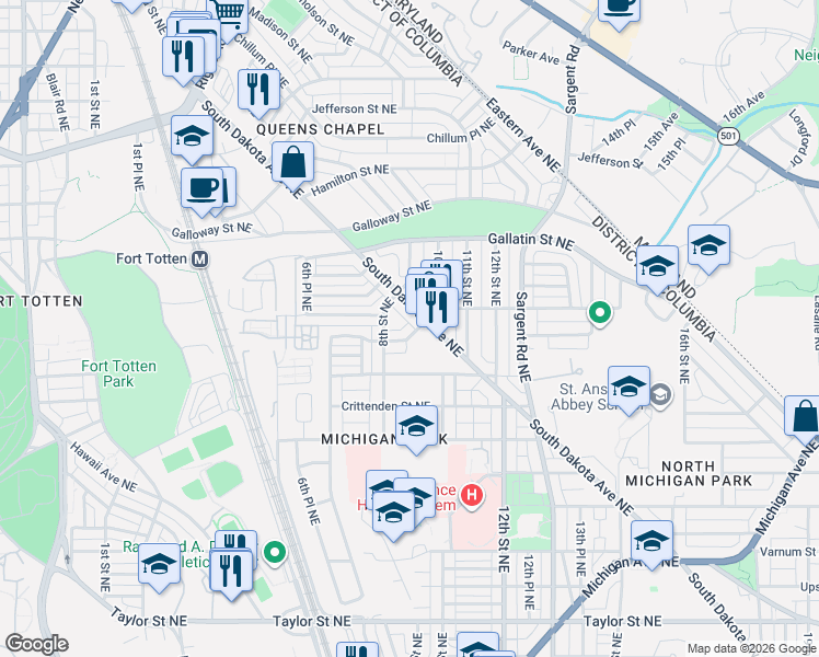 map of restaurants, bars, coffee shops, grocery stores, and more near 101 Independence Avenue Southeast in Washington