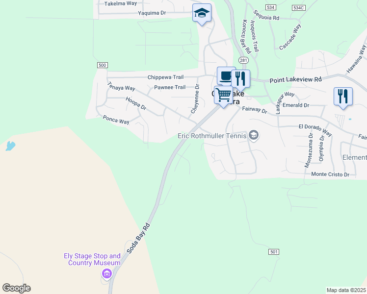 map of restaurants, bars, coffee shops, grocery stores, and more near 5633 Maya Road in Kelseyville