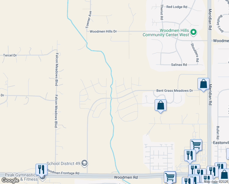 map of restaurants, bars, coffee shops, grocery stores, and more near 11093 Willmore Drive in Peyton