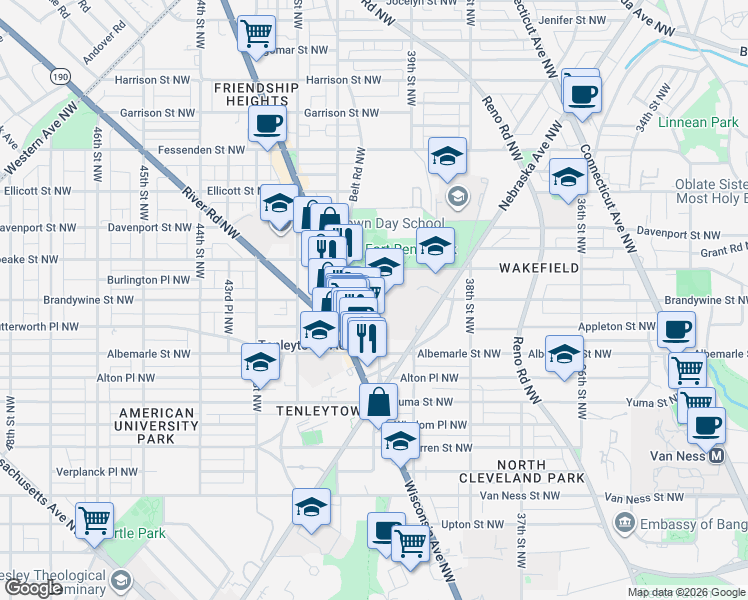 map of restaurants, bars, coffee shops, grocery stores, and more near 4798 Fort Drive Northwest in Washington
