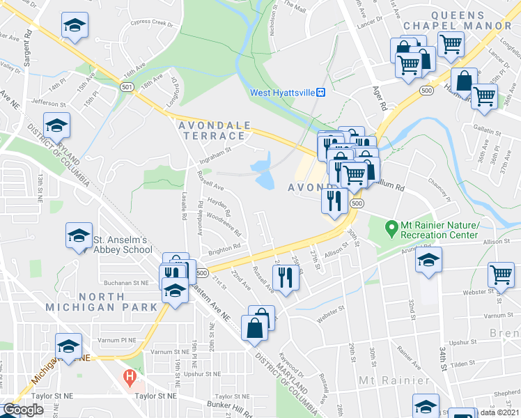 map of restaurants, bars, coffee shops, grocery stores, and more near 101 Independence Avenue Southeast in Washington