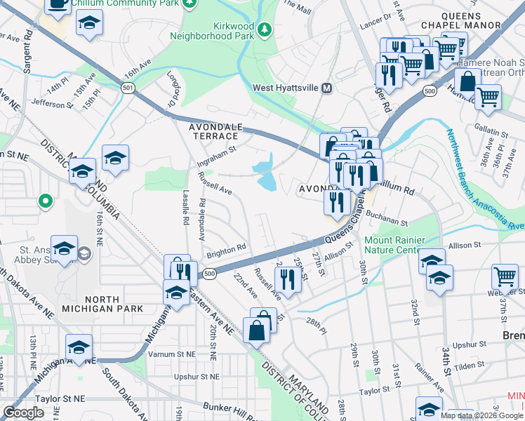 map of restaurants, bars, coffee shops, grocery stores, and more near 101 Independence Avenue Southeast in Washington