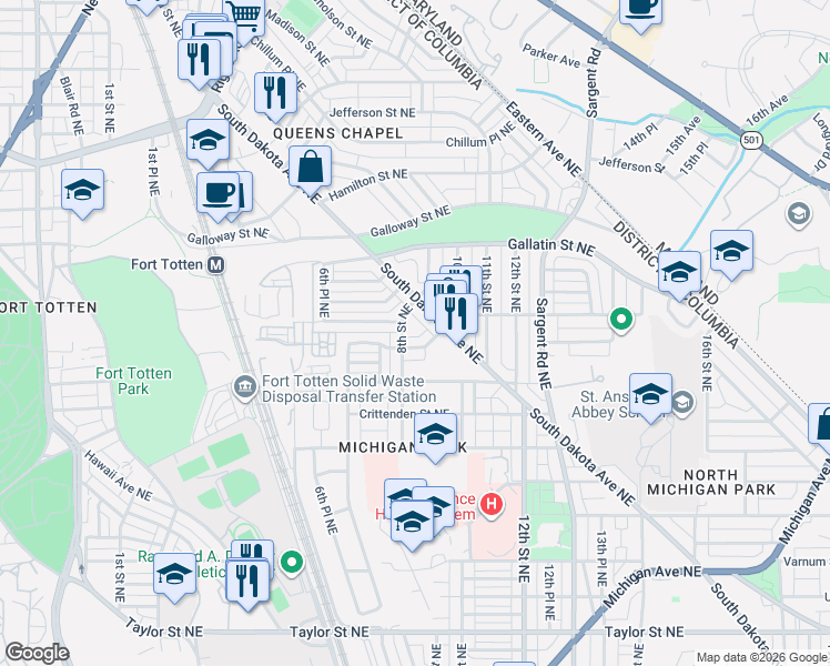 map of restaurants, bars, coffee shops, grocery stores, and more near 101 Independence Avenue Southeast in Washington