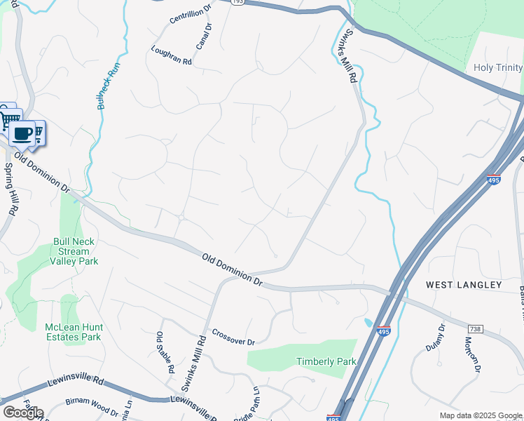 map of restaurants, bars, coffee shops, grocery stores, and more near 7707 Carlton Place in McLean