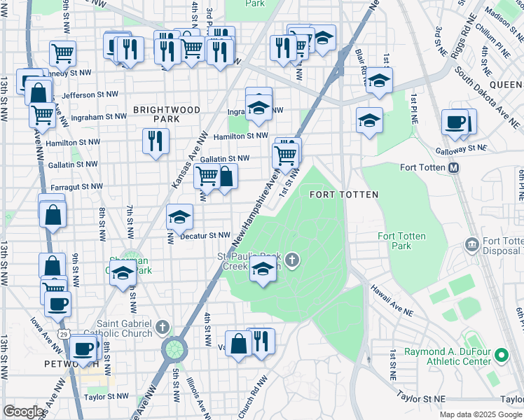 map of restaurants, bars, coffee shops, grocery stores, and more near 4839 New Hampshire Avenue Northwest in Washington