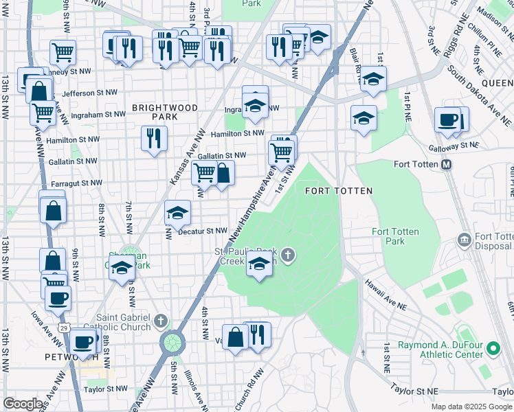 map of restaurants, bars, coffee shops, grocery stores, and more near 4839 New Hampshire Avenue Northwest in Washington
