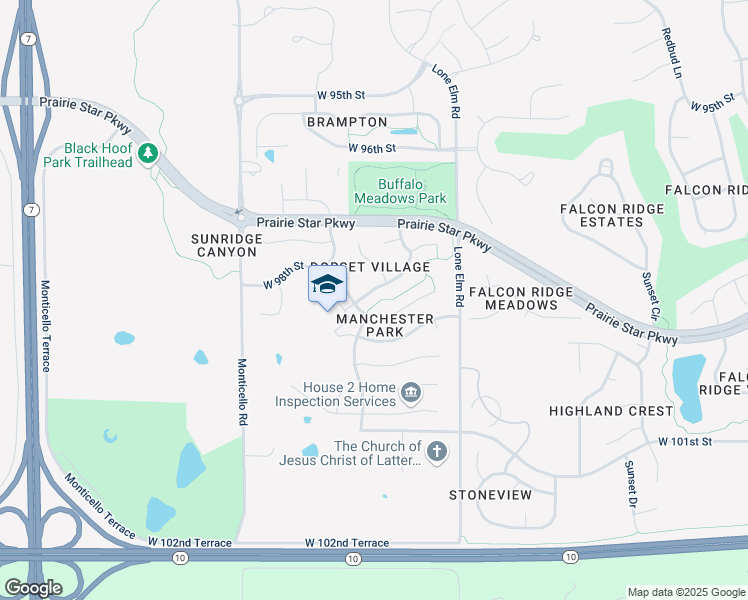 map of restaurants, bars, coffee shops, grocery stores, and more near 9815 Prairie Creek Road in Lenexa