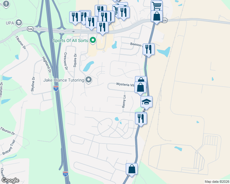 map of restaurants, bars, coffee shops, grocery stores, and more near 363 Wysteria Village Drive in Florence