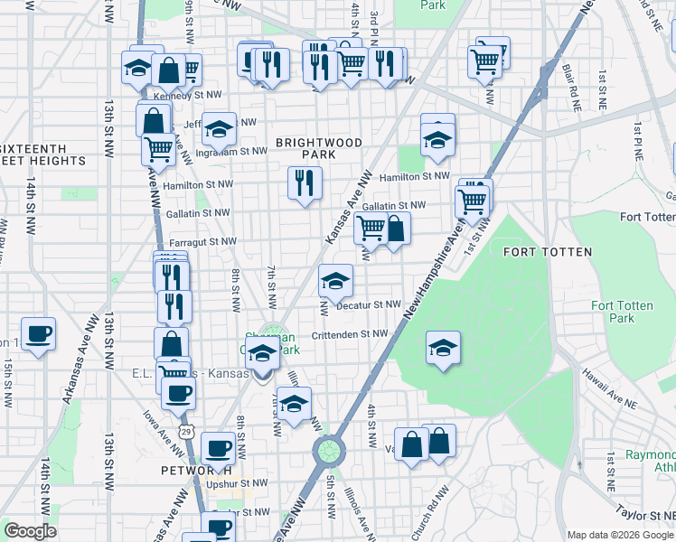 map of restaurants, bars, coffee shops, grocery stores, and more near 101 Independence Avenue Southeast in Washington