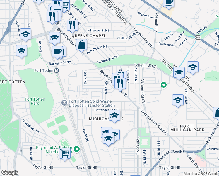 map of restaurants, bars, coffee shops, grocery stores, and more near 101 Independence Avenue Southeast in Washington