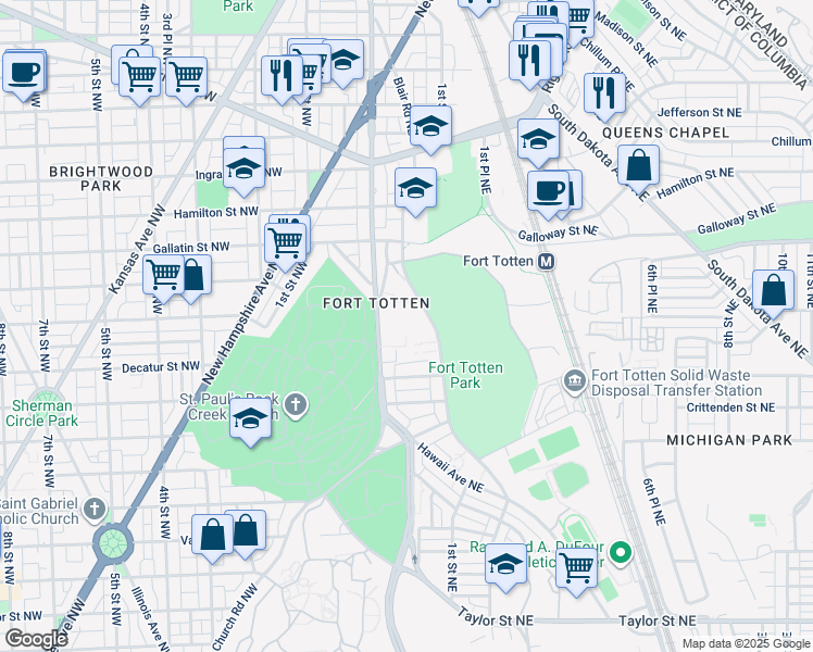 map of restaurants, bars, coffee shops, grocery stores, and more near 101 Independence Avenue Southeast in Washington
