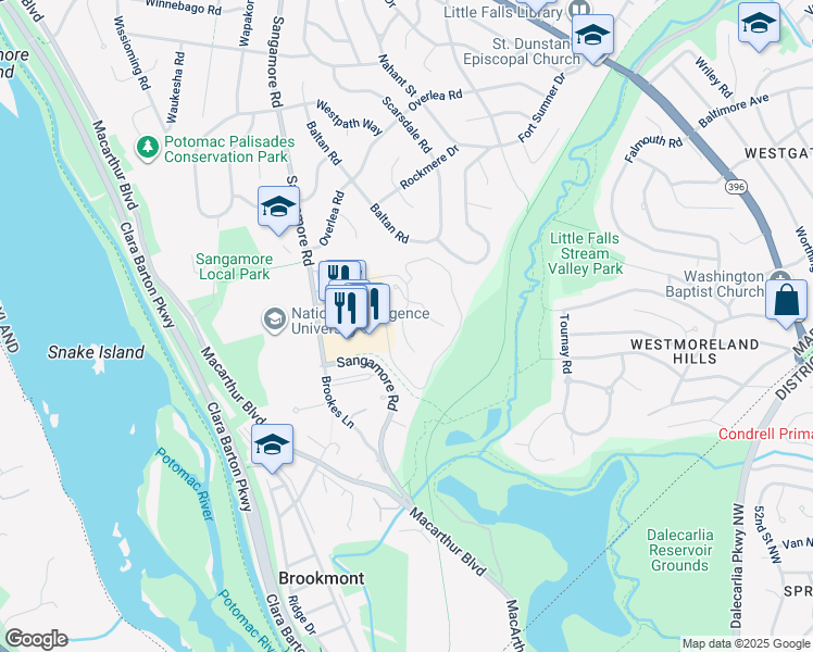 map of restaurants, bars, coffee shops, grocery stores, and more near 4936 Sentinel Drive in Bethesda