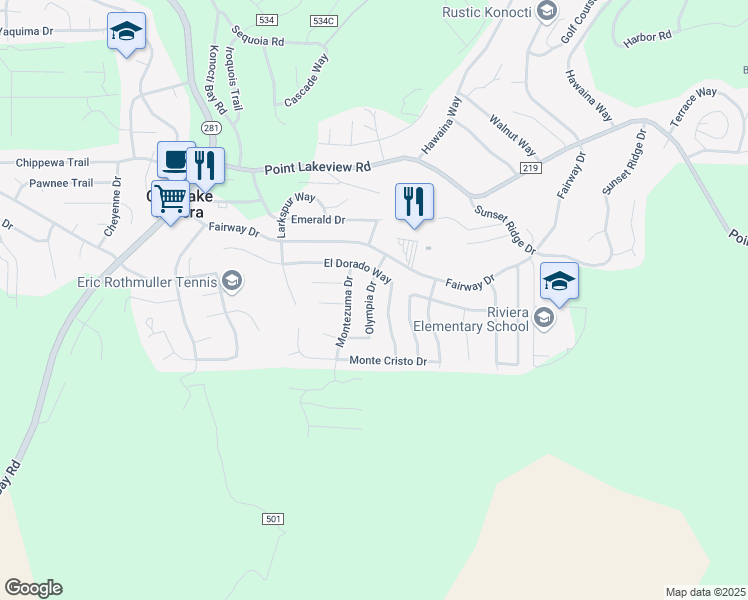 map of restaurants, bars, coffee shops, grocery stores, and more near 5320 Olympia Drive in Kelseyville