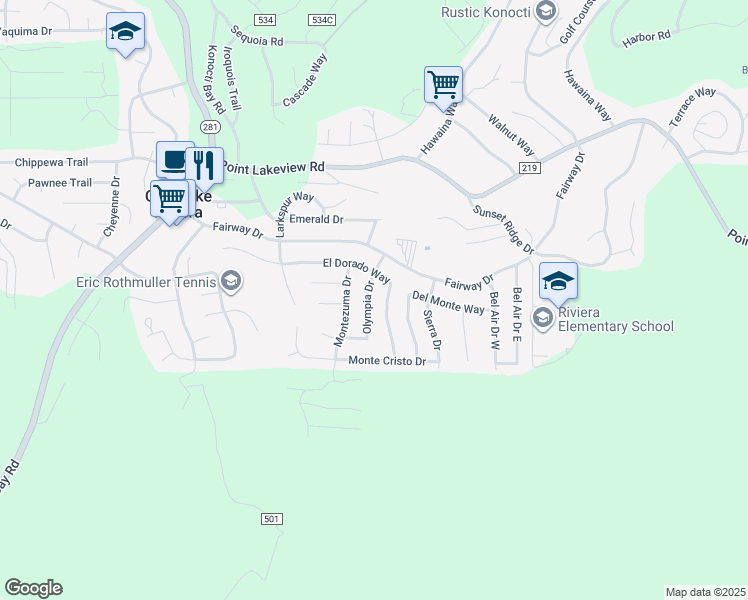 map of restaurants, bars, coffee shops, grocery stores, and more near 5320 Olympia Drive in Kelseyville