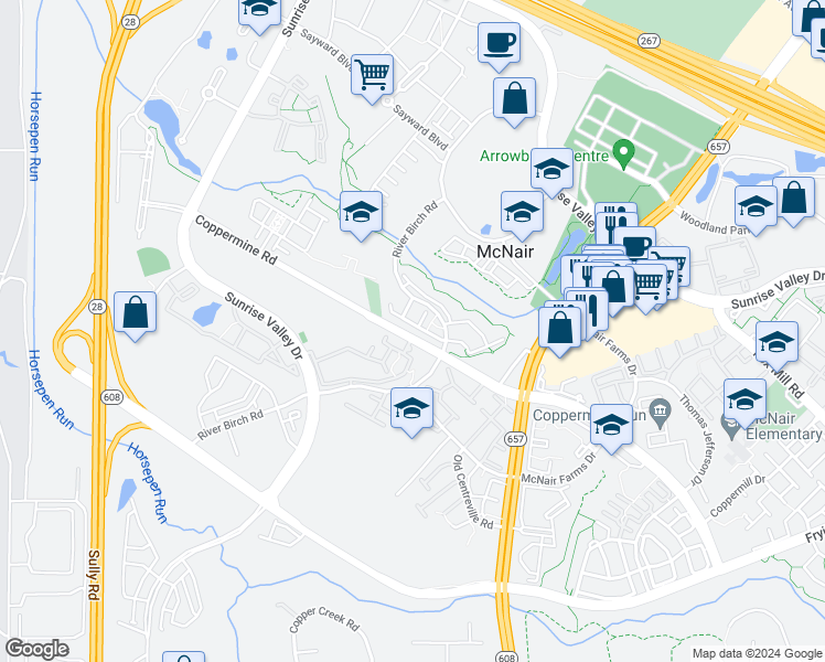 map of restaurants, bars, coffee shops, grocery stores, and more near 13661 Venturi Lane in Herndon