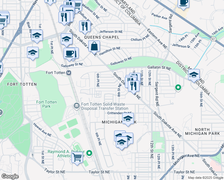 map of restaurants, bars, coffee shops, grocery stores, and more near 715 Emerson Street Northeast in Washington