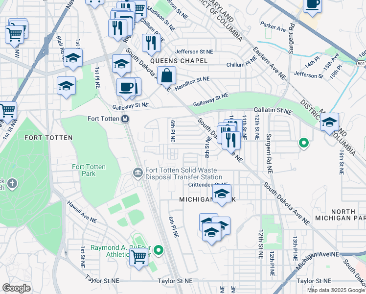 map of restaurants, bars, coffee shops, grocery stores, and more near 653 Emerson Street Northeast in Washington