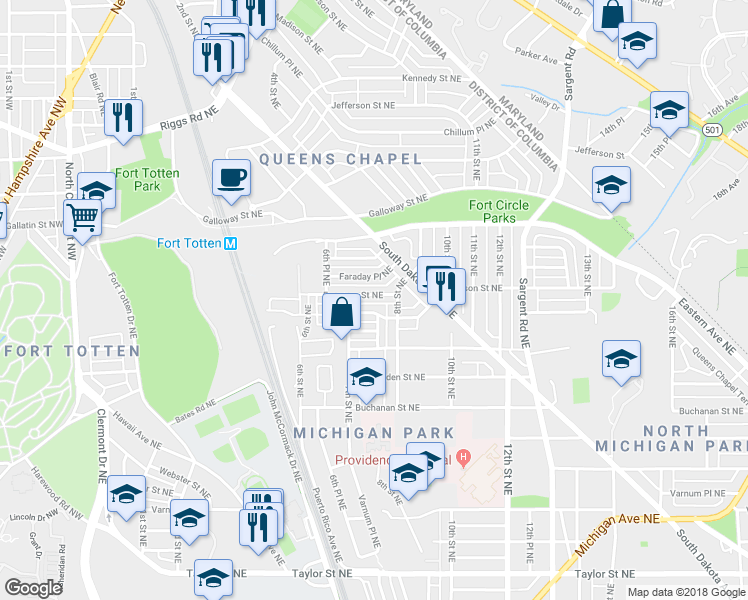map of restaurants, bars, coffee shops, grocery stores, and more near 715 Emerson Street Northeast in Washington