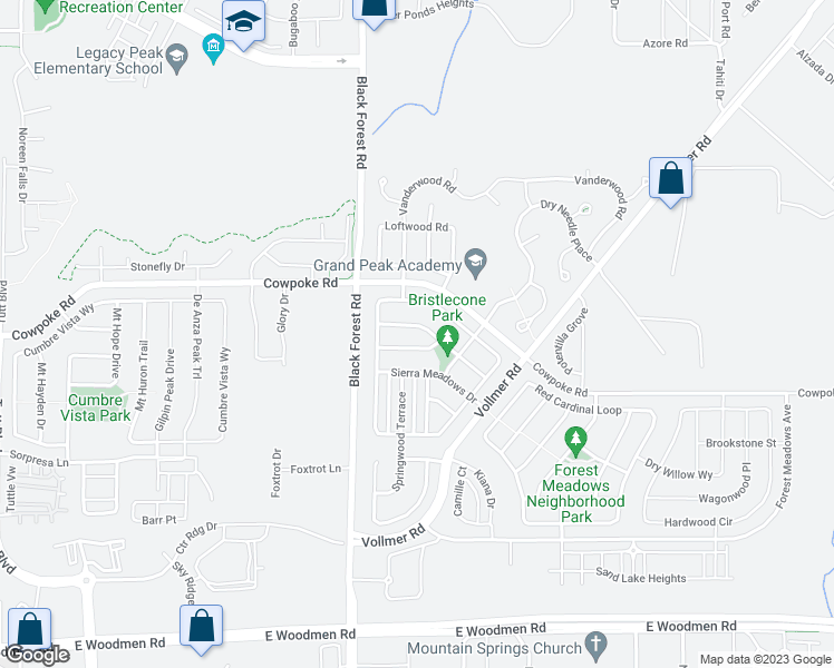 map of restaurants, bars, coffee shops, grocery stores, and more near 6901 Dusty Miller Way in Colorado Springs