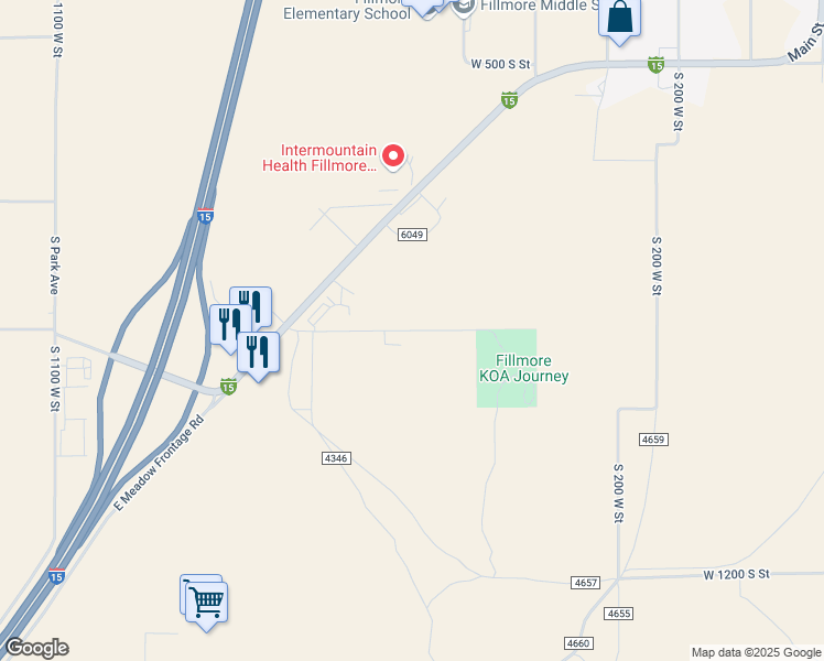 map of restaurants, bars, coffee shops, grocery stores, and more near 675 West 900 South Street in Fillmore