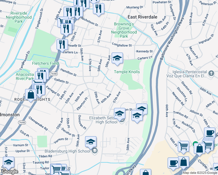 map of restaurants, bars, coffee shops, grocery stores, and more near 101 Independence Avenue Southeast in Washington