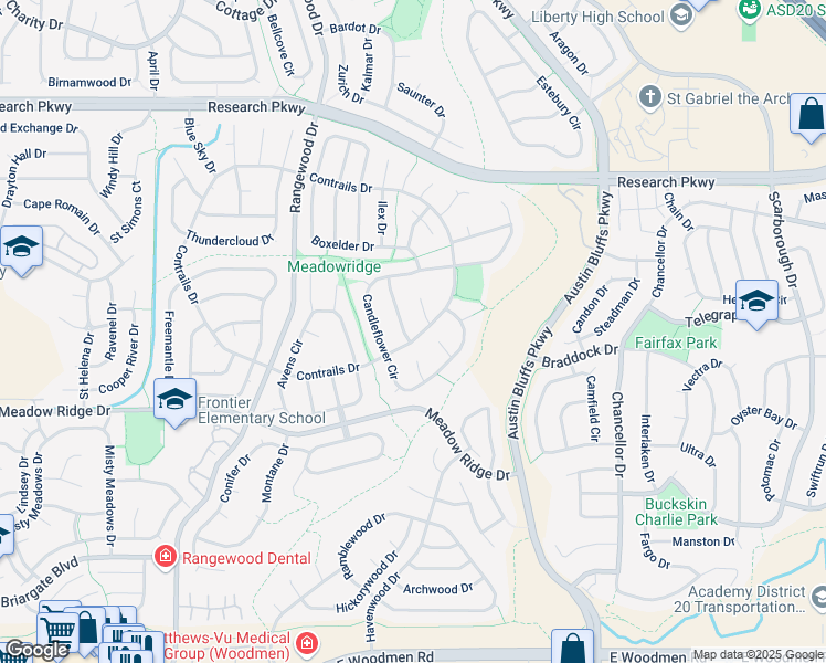 map of restaurants, bars, coffee shops, grocery stores, and more near 8125 Lythrum Drive in Colorado Springs