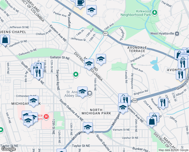 map of restaurants, bars, coffee shops, grocery stores, and more near 101 Independence Avenue Southeast in Washington