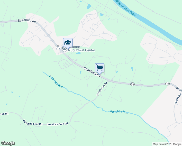 map of restaurants, bars, coffee shops, grocery stores, and more near 80 Theatre Road in Front Royal
