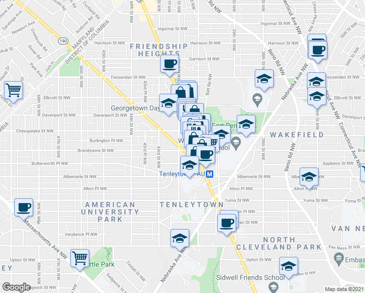 map of restaurants, bars, coffee shops, grocery stores, and more near 4123 River Road Northwest in Washington