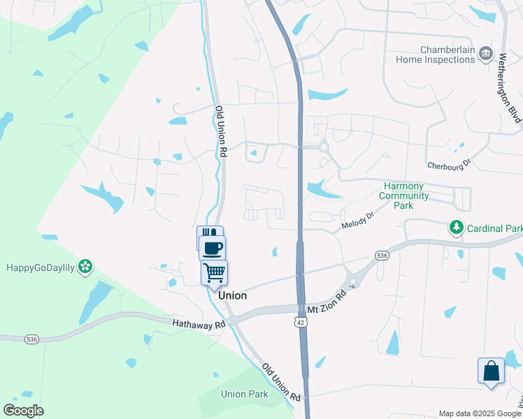 map of restaurants, bars, coffee shops, grocery stores, and more near 9979 Old Union Road in Union