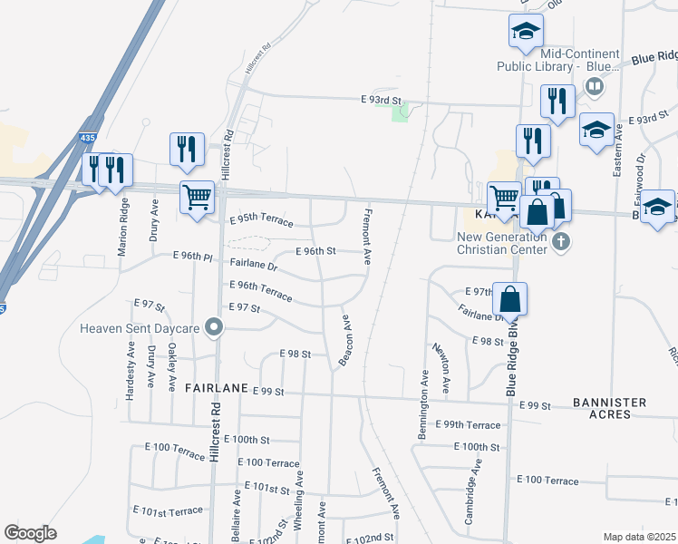 map of restaurants, bars, coffee shops, grocery stores, and more near 6206 Fairlane Drive in Kansas City