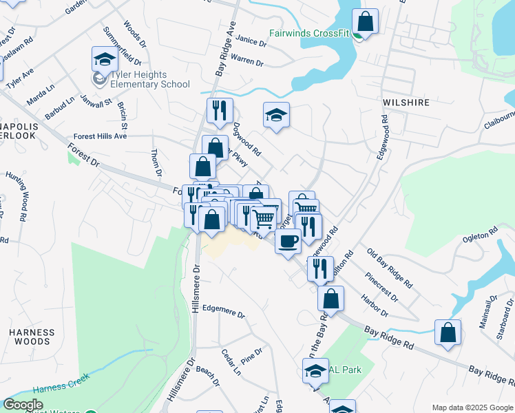map of restaurants, bars, coffee shops, grocery stores, and more near 208 Victor Parkway in Annapolis