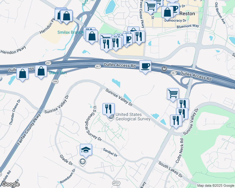 map of restaurants, bars, coffee shops, grocery stores, and more near in Reston