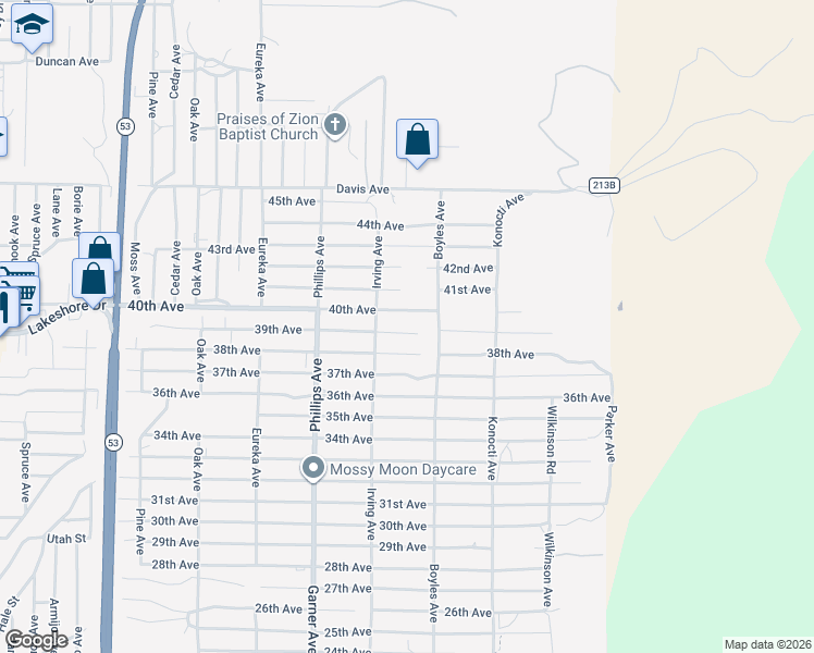 map of restaurants, bars, coffee shops, grocery stores, and more near 16071 40th Avenue in Clearlake