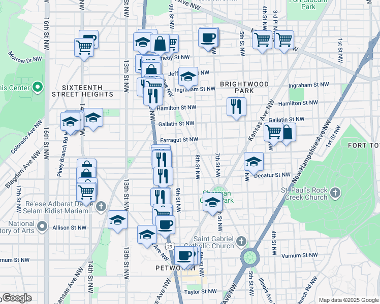map of restaurants, bars, coffee shops, grocery stores, and more near 813 Emerson Street Northwest in Washington