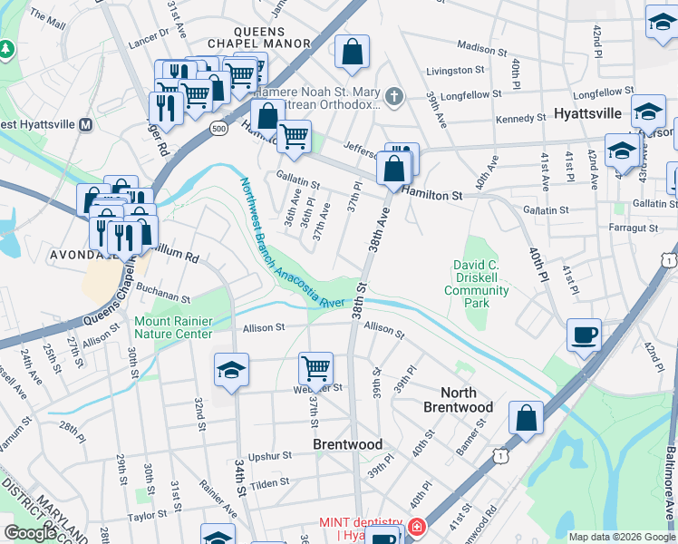 map of restaurants, bars, coffee shops, grocery stores, and more near 101 Independence Avenue Southeast in Washington