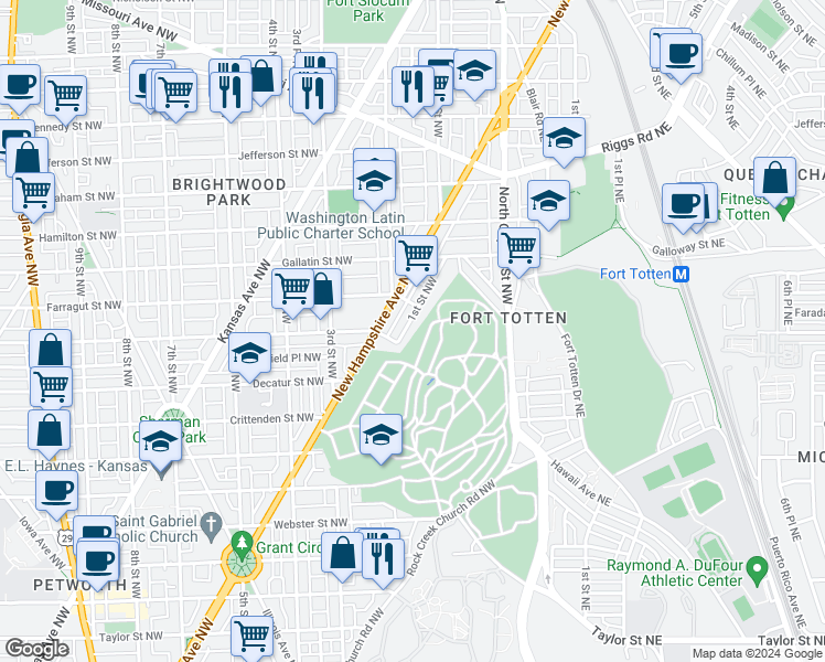 map of restaurants, bars, coffee shops, grocery stores, and more near 101 Independence Avenue Southeast in Washington
