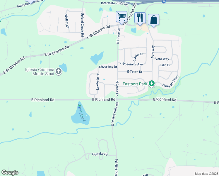 map of restaurants, bars, coffee shops, grocery stores, and more near 5307 Pebble Beach Drive in Columbia