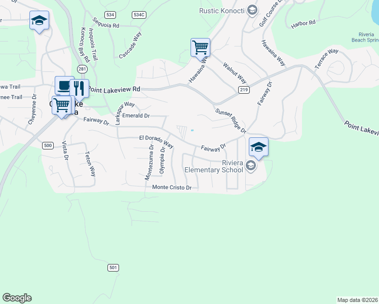 map of restaurants, bars, coffee shops, grocery stores, and more near 10265 Fairway Drive in Kelseyville