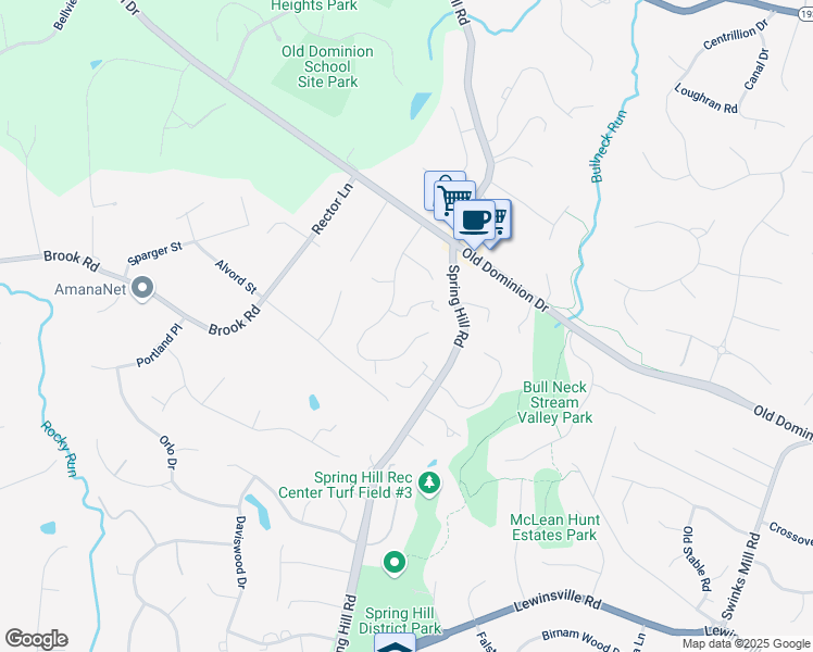 map of restaurants, bars, coffee shops, grocery stores, and more near 8203 Hampton Oak Court in McLean