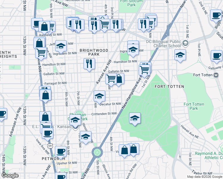 map of restaurants, bars, coffee shops, grocery stores, and more near 101 Independence Avenue Southeast in Washington
