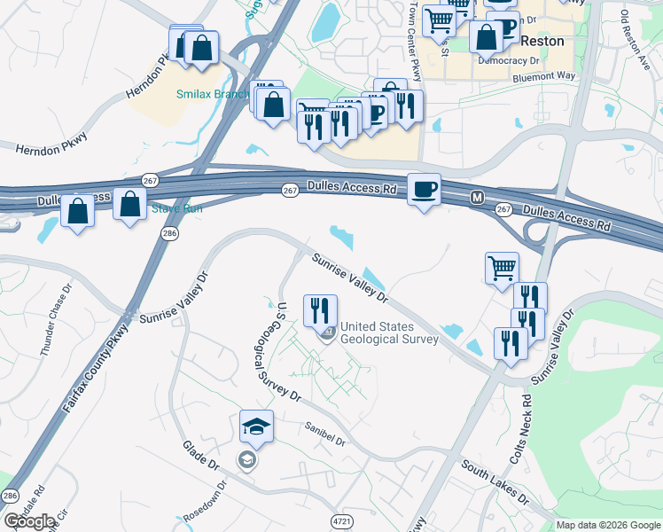 map of restaurants, bars, coffee shops, grocery stores, and more near in Reston